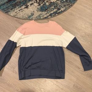 Men’s Large Pink White Navy Blue striped crewneck sweater